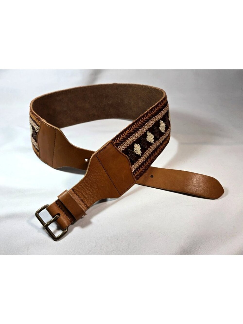 Southwestern Beaded Belt M Anthropologie Wide Brown Buffalo Leather Tribal Boho